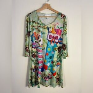 Ellen Negley Art & Sol Christmas Dress Petitr Large Holiday 3/4 Sleeve